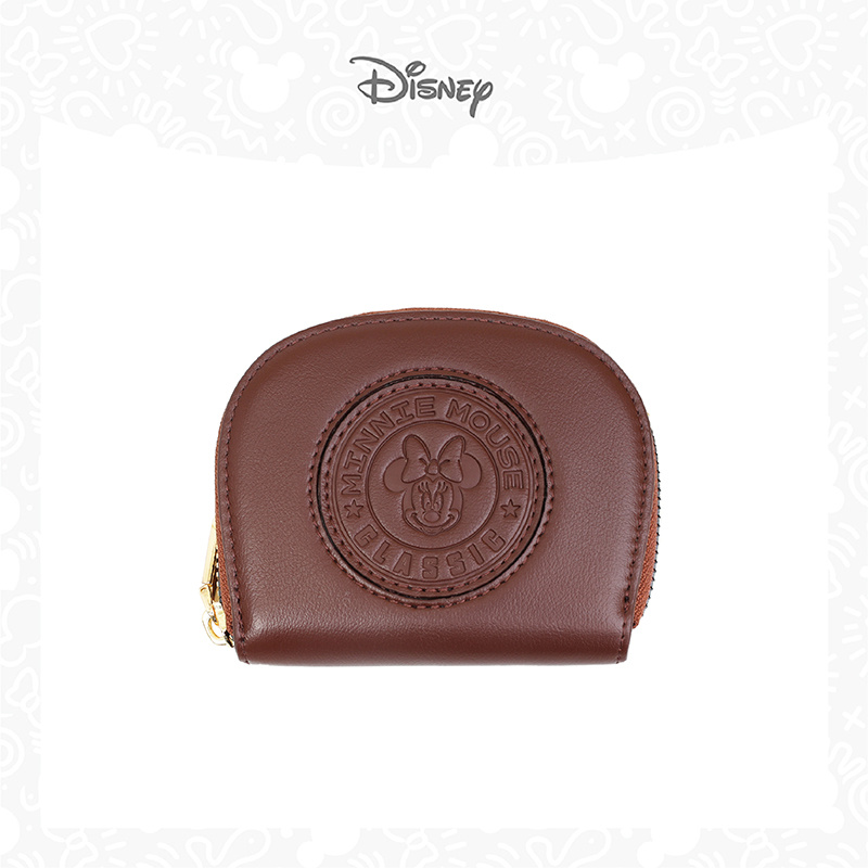 【Disney/迪士尼】米妮压花复古可爱简约棕色半圆卡包女焦糖色