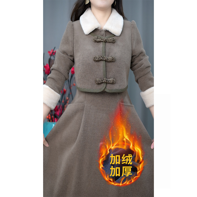 【莉丝雅】加绒加厚高定款秋冬保暖修身POLO领时尚气质连衣裙M-5XL