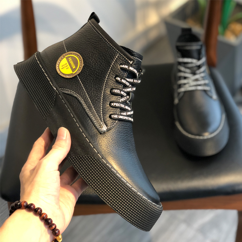 【美爱宸】欧洲站男鞋冬季马丁靴男款英伦风真皮厚底板鞋高帮鞋皮靴