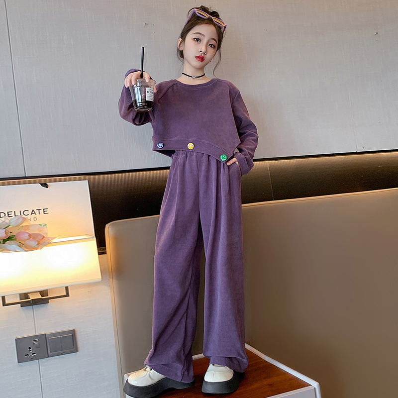女童秋装套装2023新款洋气中大童春秋款长袖阔腿裤两件套儿童秋装
