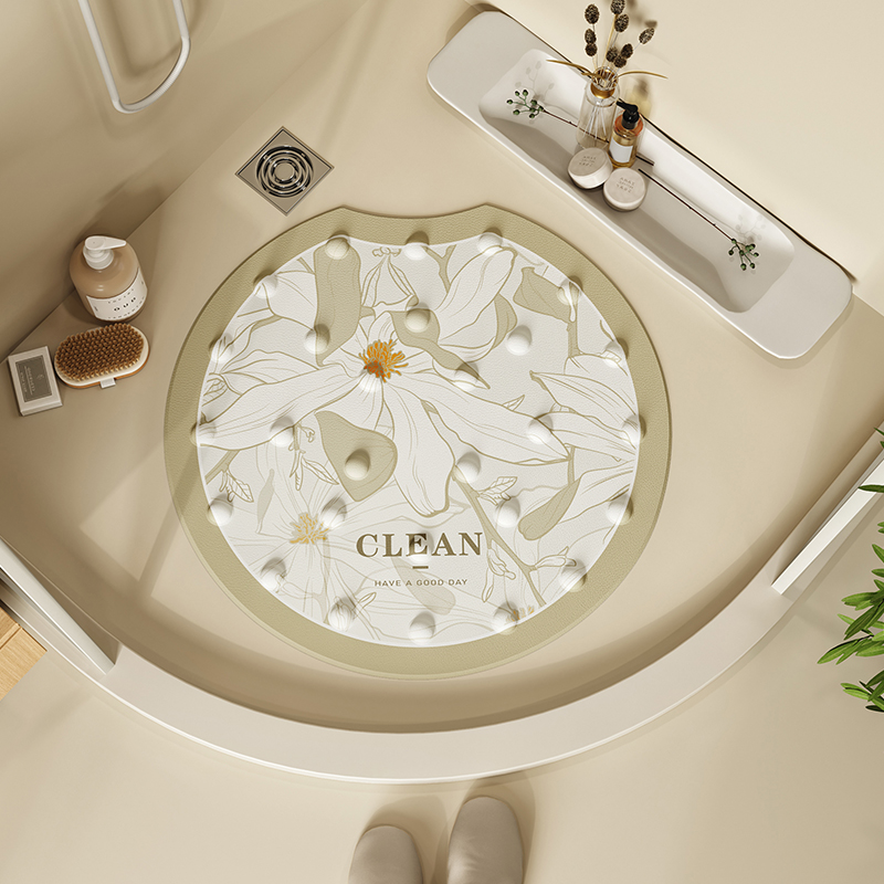 奶油风简约浴室吸盘地垫儿童浴室洗澡防滑防摔脚垫家用圆形按摩垫
