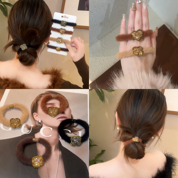 韩系名媛气质时尚高弹力毛绒发圈女生加粗秋冬简约美拉德头绳百搭
