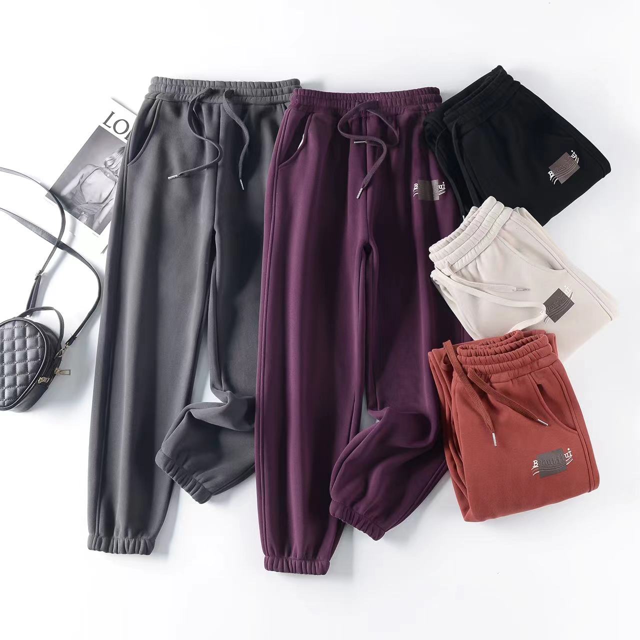 晴晴家-「巨好穿的」百搭神裤秋冬休闲左腿一排字母方框防风裤7012