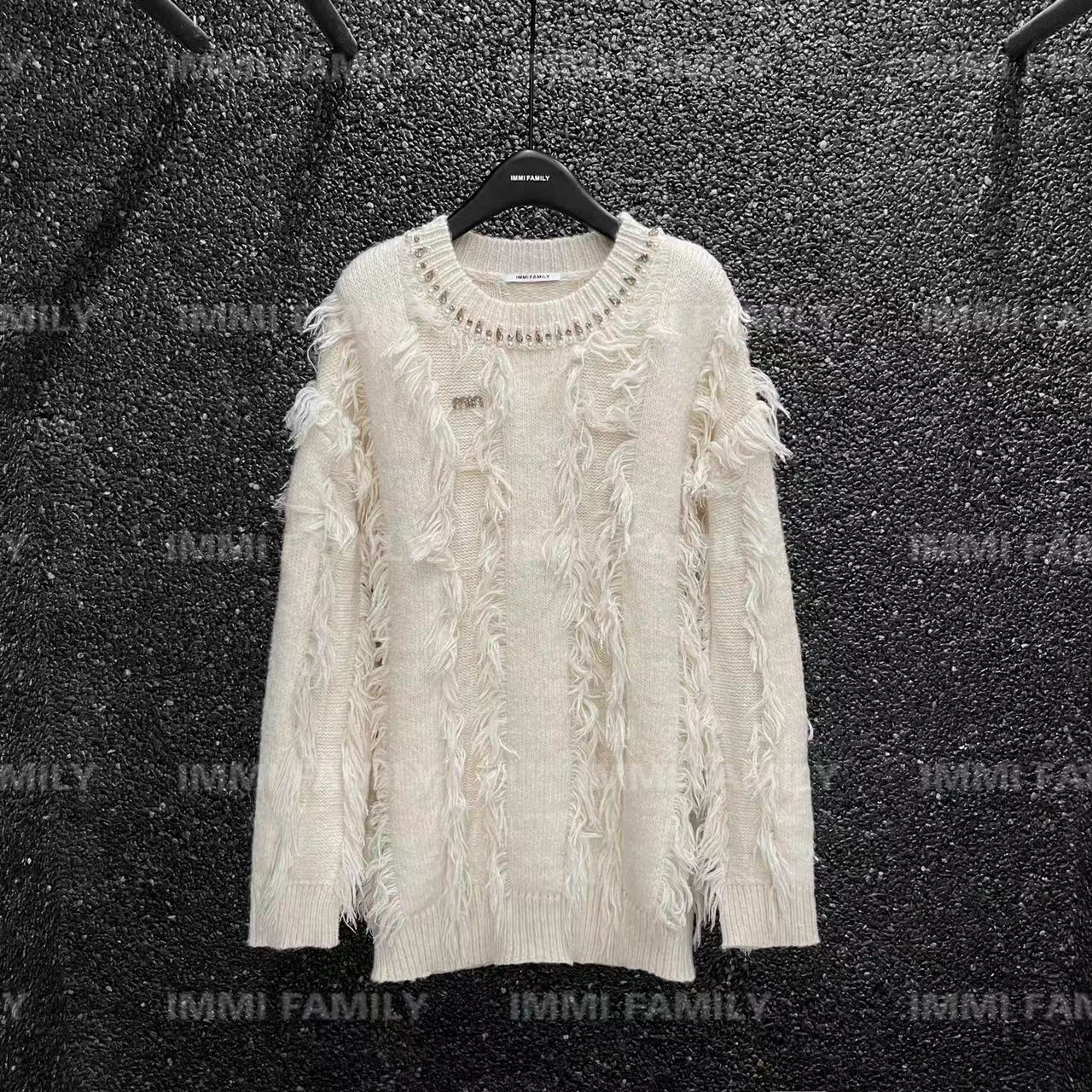 “白雾”2023冬季新款气质时尚休闲白色上衣百搭长袖毛衣网红圆领