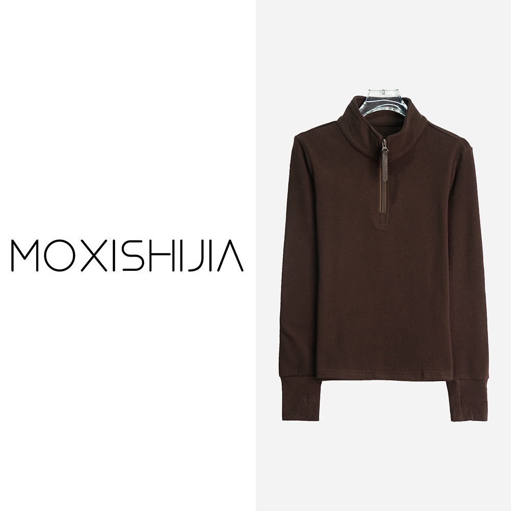 X24615-1【苏琳琳】韩系气质拉链立领双面德绒显瘦打底衫上衣3D