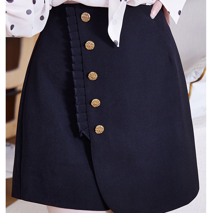 X1238【上新】高腰侧边压褶不规则纽扣裙显瘦A字短裤裙