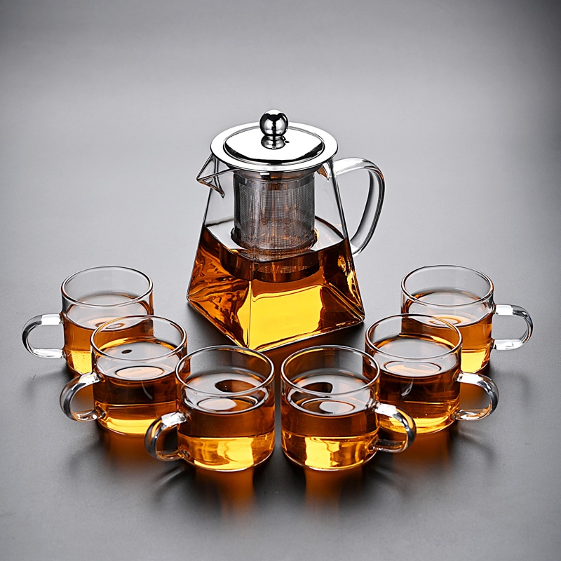 天圆地方加厚玻璃泡茶壶煮茶壶套装一壶六杯 套装