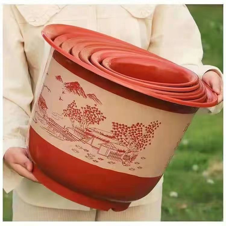 仿陶瓷塑料果树大花盆加厚古典花盆送托盘手工透气简约环保耐用