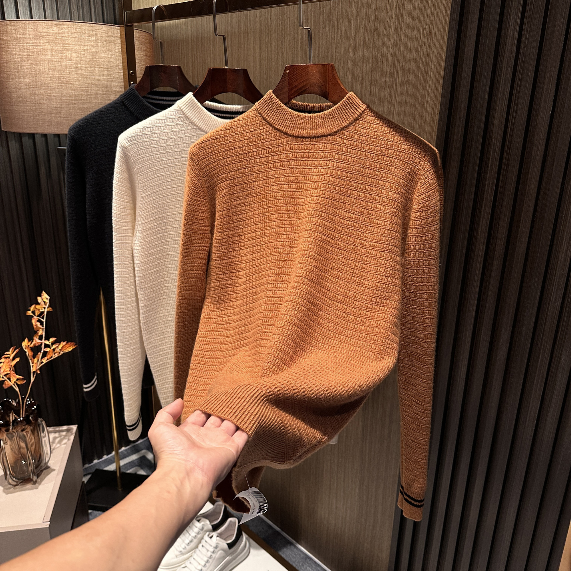 经典纯色系列  冬装新款男士高端圆领针织毛衣加厚纯绵羊毛羊毛衫