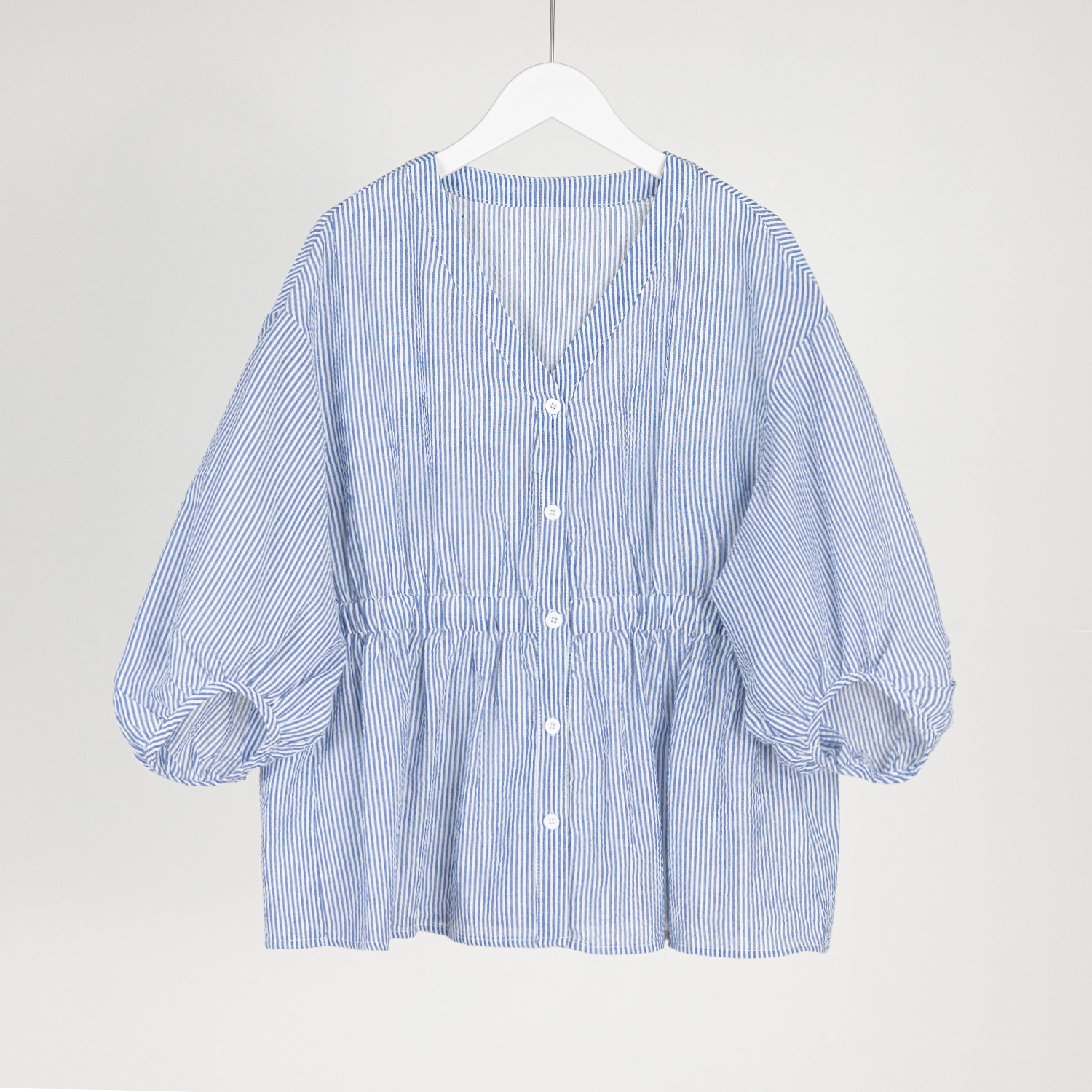 （几里与麻）休闲百搭气质长袖条纹衬衫 衣长65 胸围100 064230