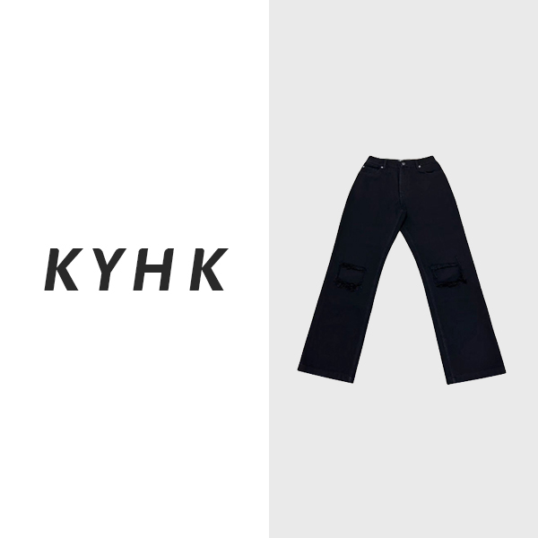 KYHK复古高街流须糜烂破洞直筒裤231130