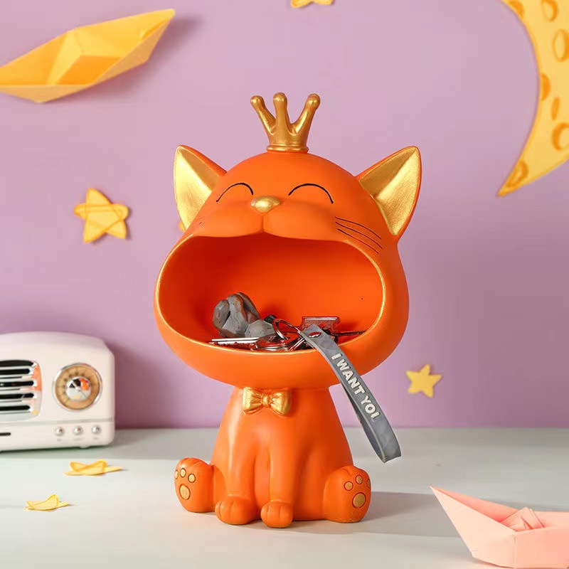 可爱大嘴猫高档钥匙收纳摆件进门鞋柜客厅家居装饰摆件品乔迁礼物