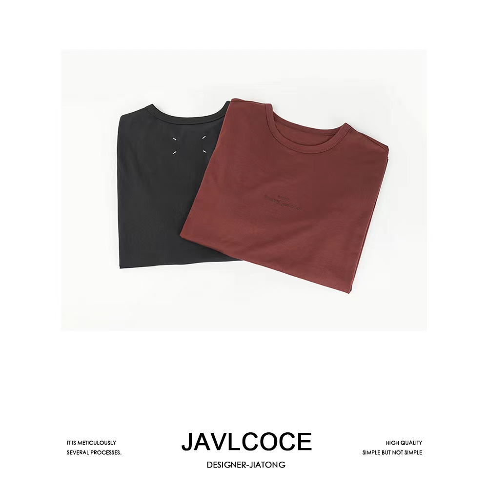 JAVLCOCE 重磅纯棉圆领T恤！纯色高级感情侣时尚宽松刺绣短袖T恤