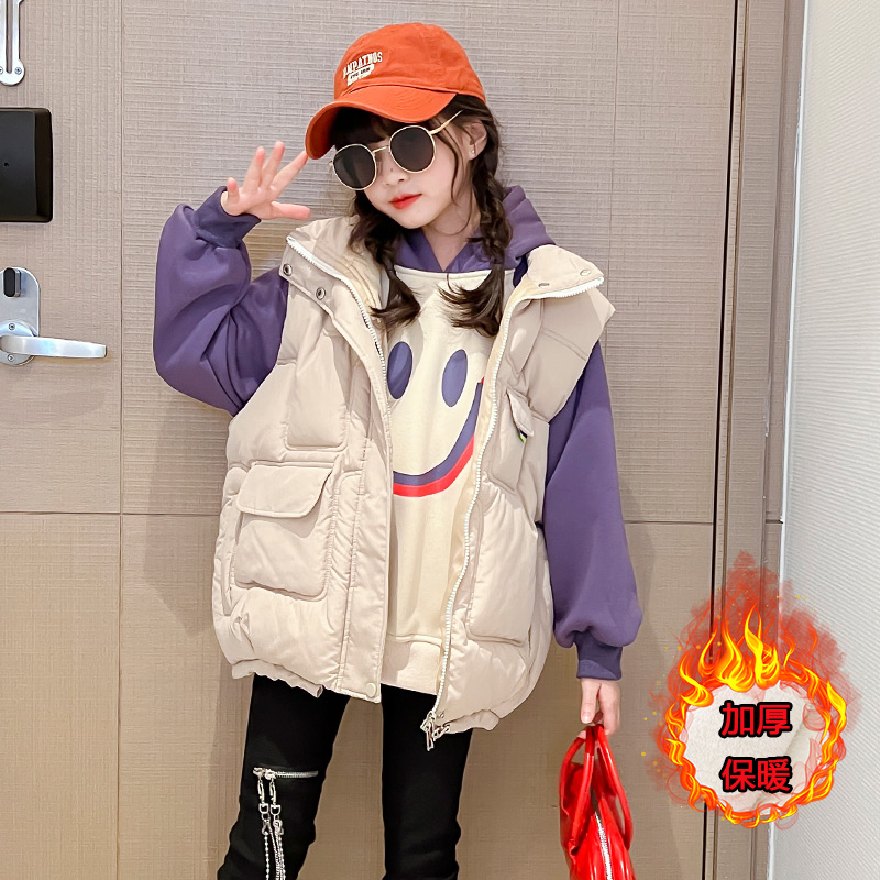 小可拉女童加厚马甲秋冬2023新款加棉时尚背心小女孩洋气保暖冬装