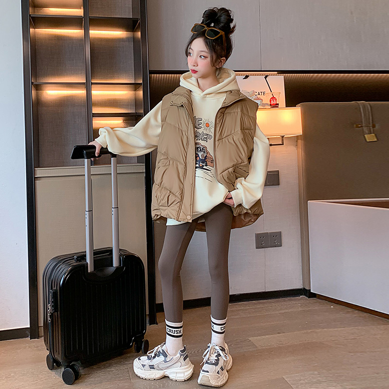 女童棉马甲冬季加厚外穿2023新款洋气中大儿童卫衣马夹套装潮时尚