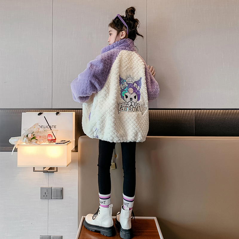 女童秋冬装外套加绒加厚2023新款中大儿童毛毛衣甜美女孩冬装上衣