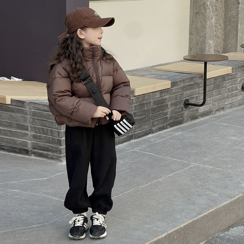 女童肯豆羽绒服短款2023新款中大儿童纯色立领保暖加厚白鸭绒外套