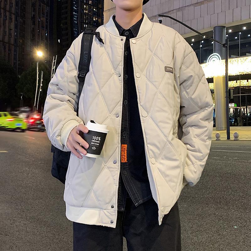 美式飞行员夹克外套男冬季菱形格摇粒绒内里宽松加绒保暖青年棉服