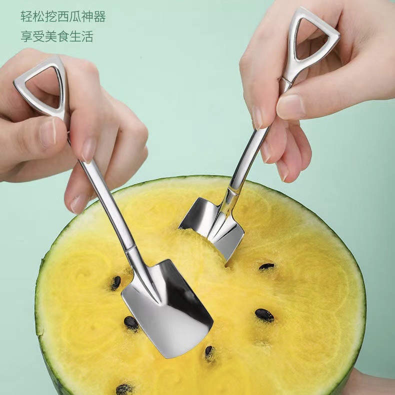 铁锹勺子创意可爱小勺子不锈钢家用吃饭西瓜铁铲勺甜品情侣网红勺