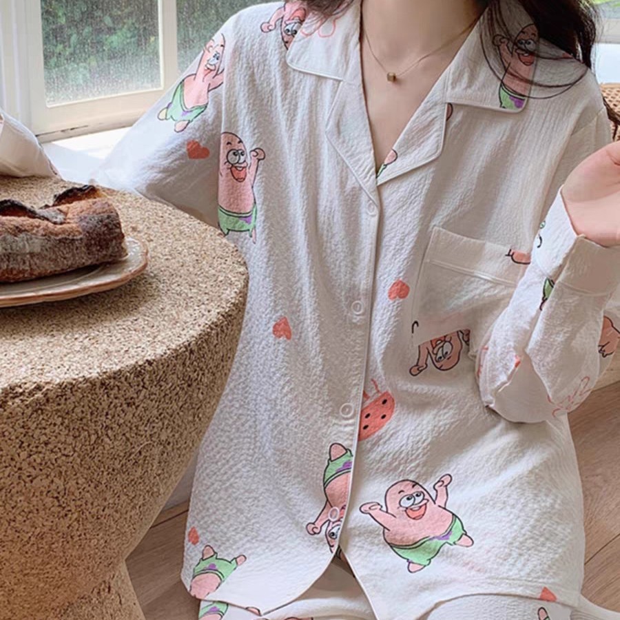 秋冬新款is派大星卡通系列睡衣家居服套装厚款宽松休闲女士家居服