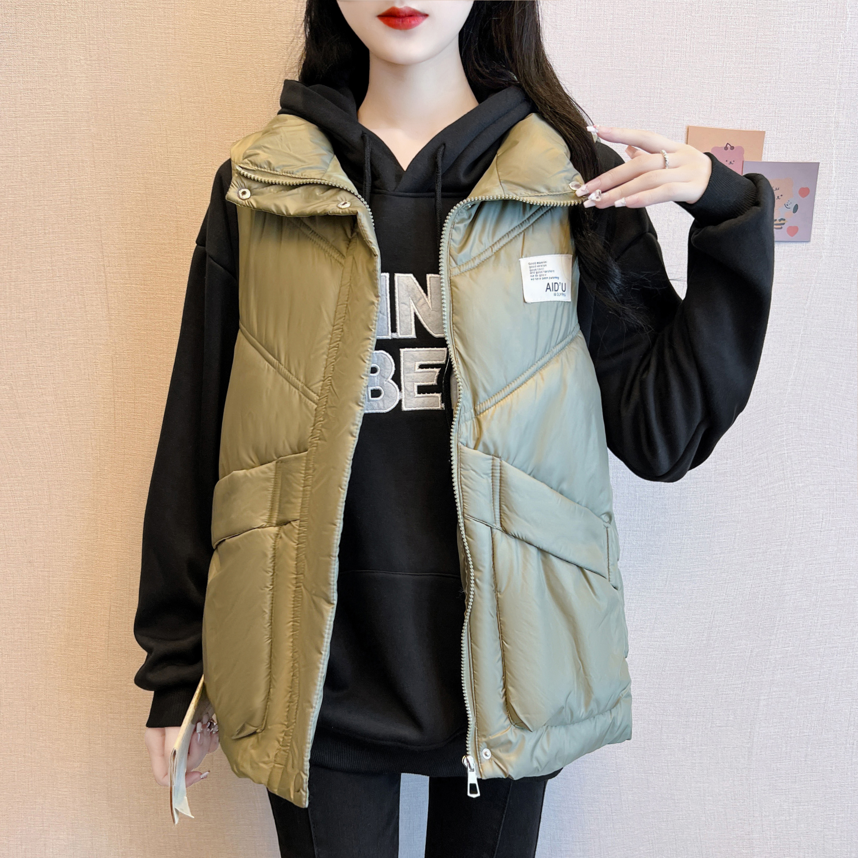 胖mm新款棉服马甲女秋冬宽松百搭时尚韩版坎肩棉马夹休闲外套
