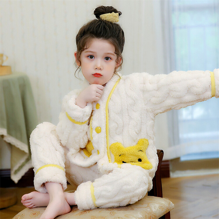 女童法兰绒睡衣秋冬季保暖儿童珊瑚绒加厚款可爱女孩中大童家居服