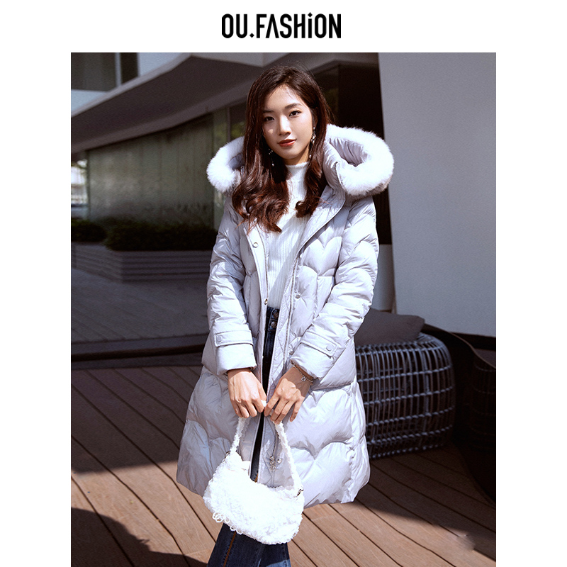 【商场同款】OU.FASHION/欧点可拆卸大毛领中长羽绒服1092240612