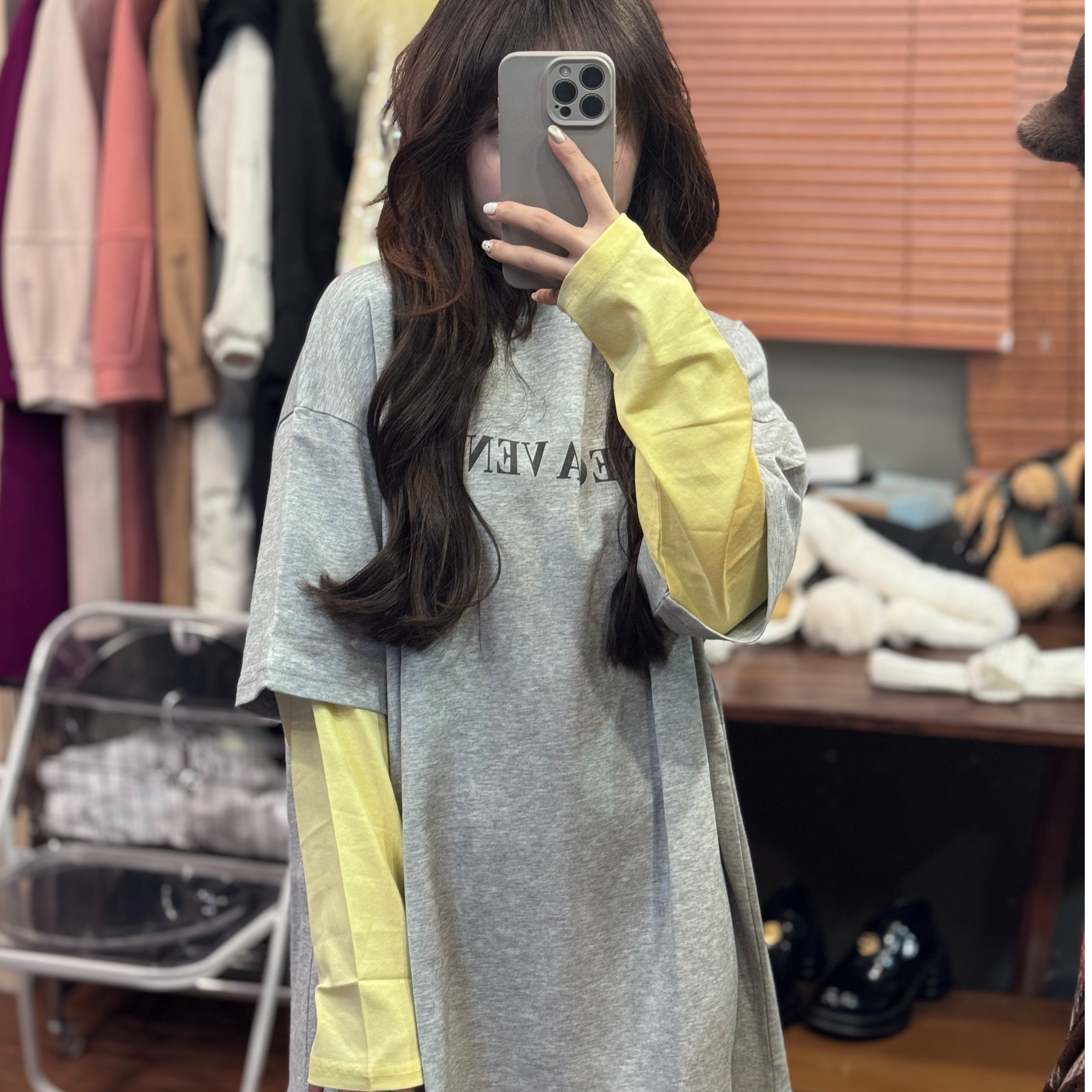 新疆包邮-D123#拼接长袖T恤休闲百搭中长款韩版