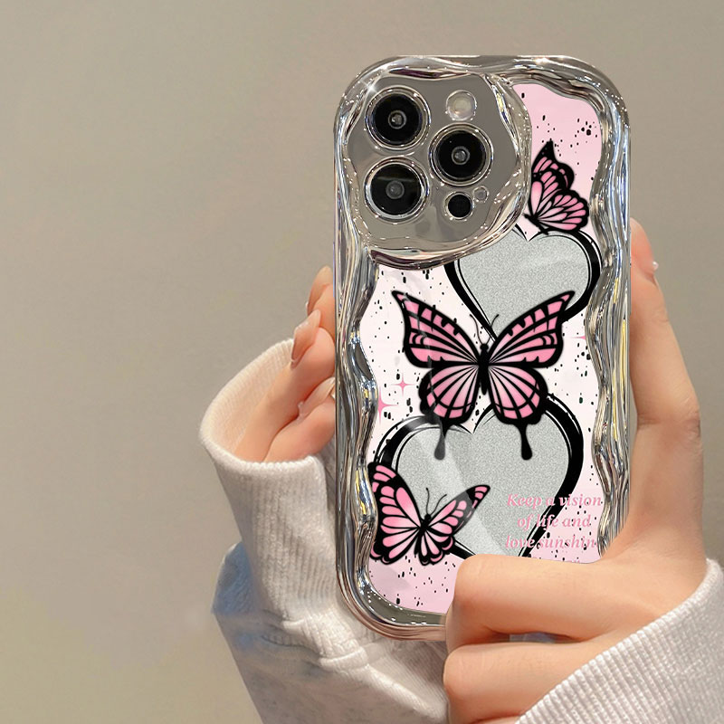 个性蝴蝶苹果15iPhone14/13/12华为OPPO小米vivo电镀曲边纹手机壳