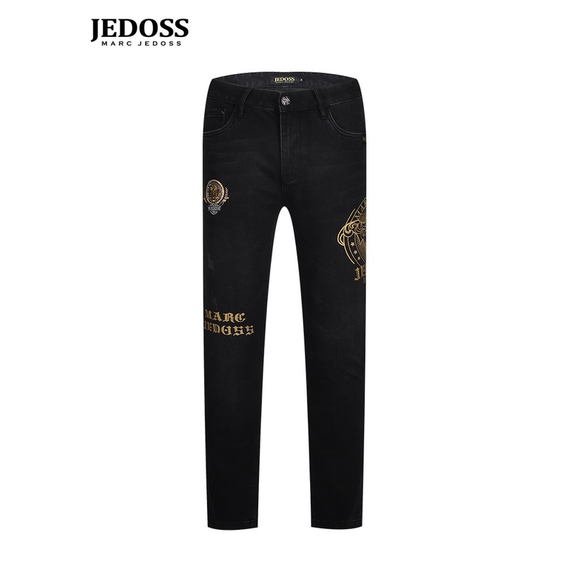 JEDOSS/爵迪斯男装2022新款烫金烫钻老虎修身牛仔裤长裤轻奢日常
