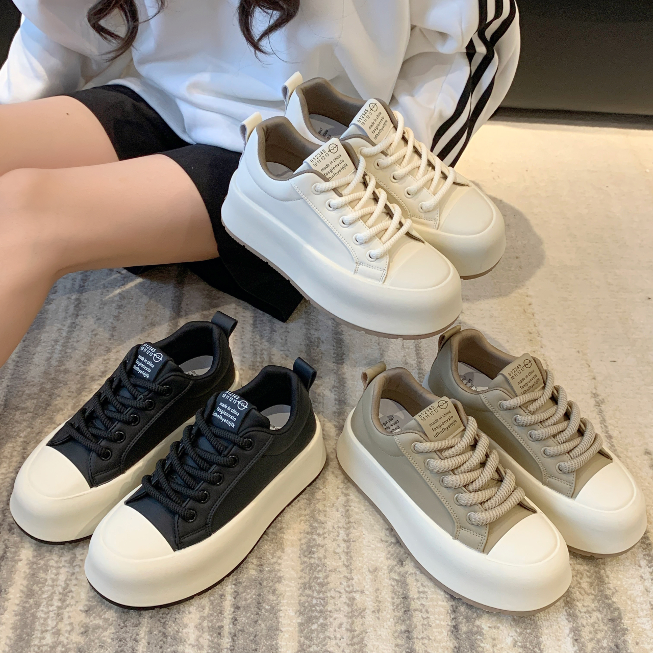厚底简约休闲百搭加绒板鞋女2023新款秋冬保暖加厚厚底运动鞋