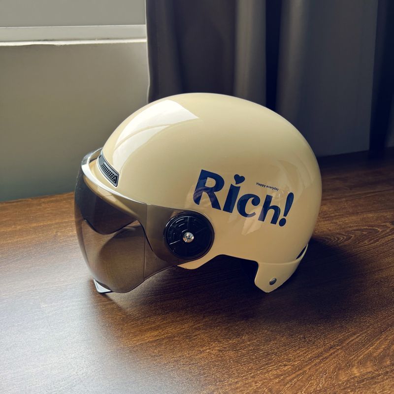 暴富rich夏季电动车头盔简约英文电瓶车安全帽哈雷半盔男女通用