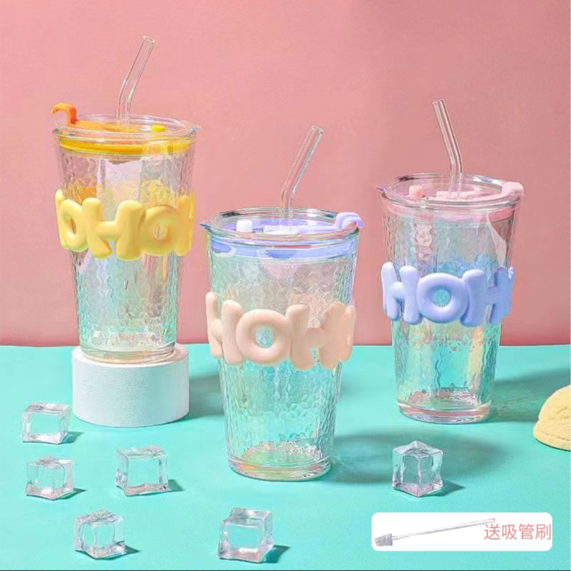 夏日家用碎冰杯韩版ins创意网红杯少女心吸管带盖情侣成人玻璃杯