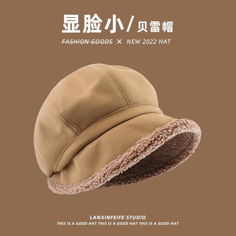 升级款渔夫帽显脸小贝雷帽加绒八角帽韩版简约保暖堆堆帽时尚帽子