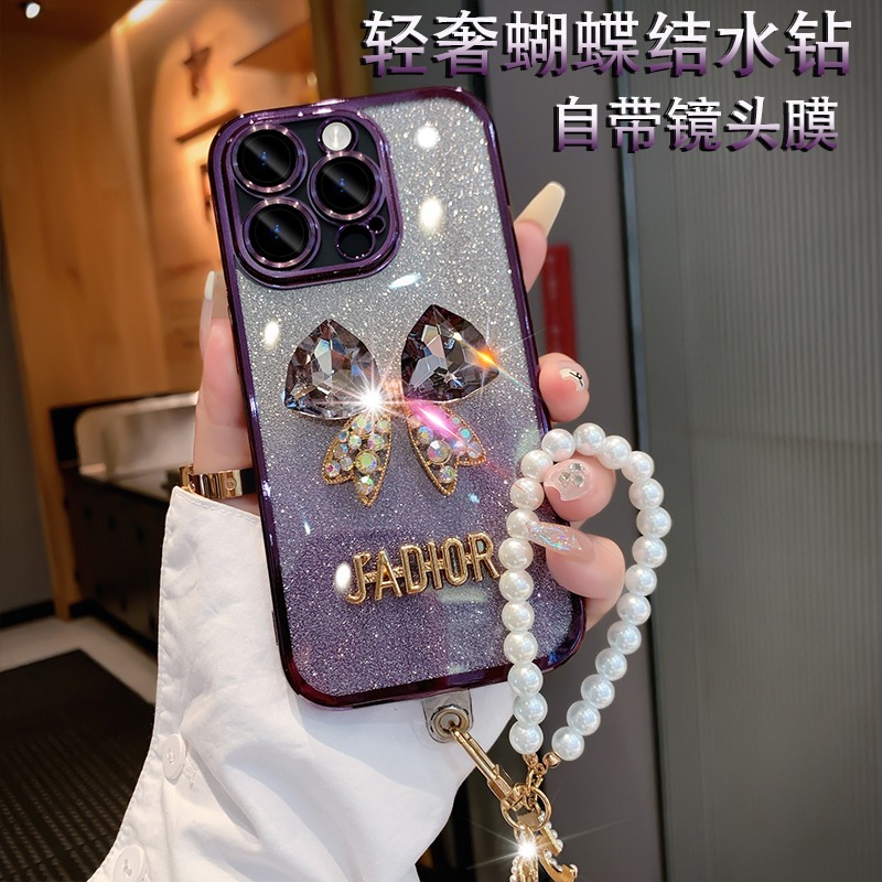 苹果13手机壳闪粉网红iPhone15pro高级感12promax蝴蝶结14plus女