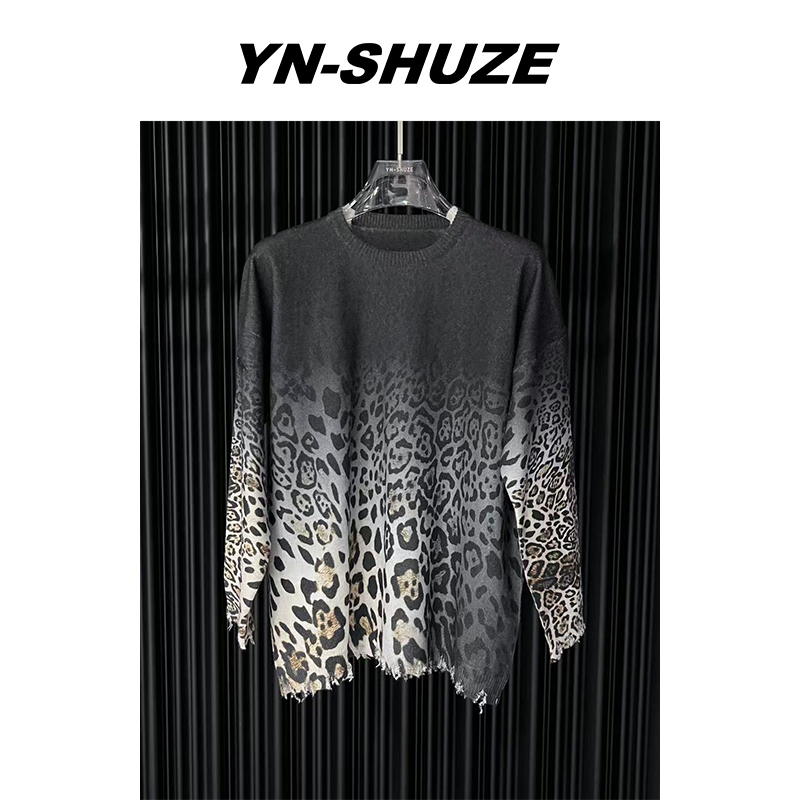 【YN-SHUZE】YNC-22616设计圆领宽松秋季小众时尚渐变豹纹毛衣