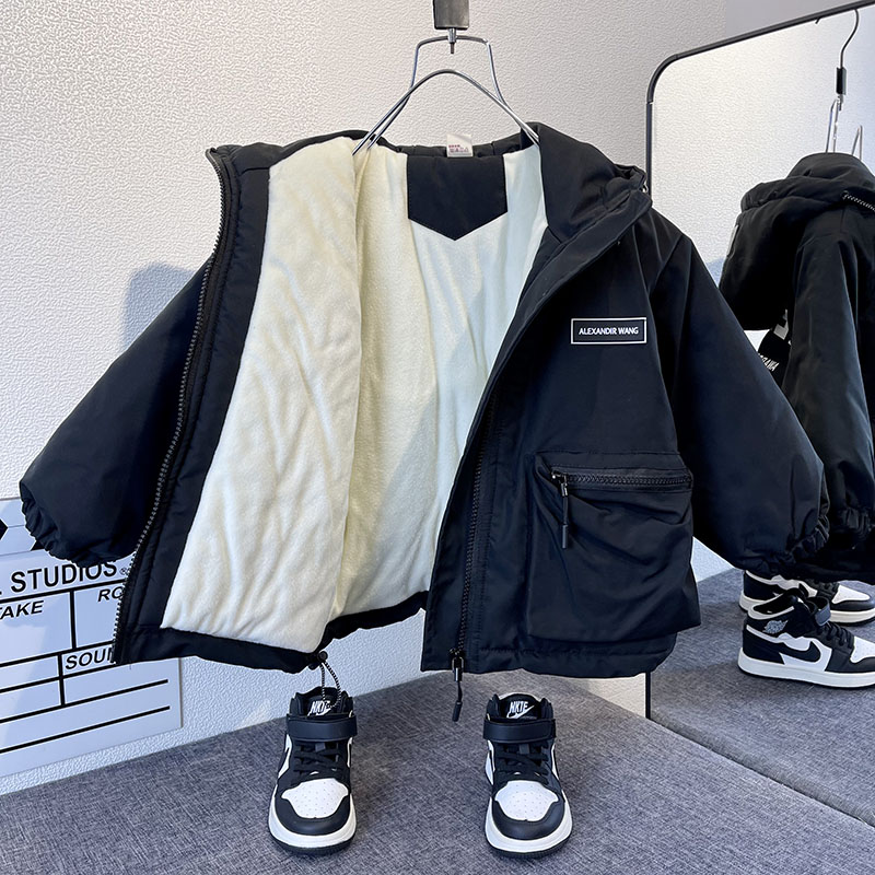 男童加绒外套2023新款秋冬棉服男孩儿童冬季加厚冲锋衣派克服宝宝