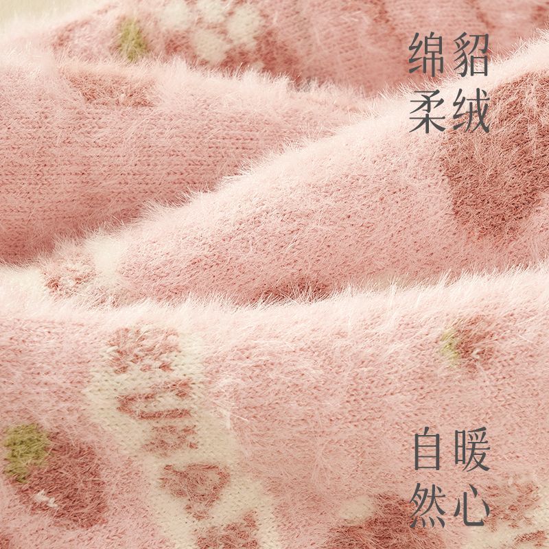 水貂绒袜子女冬季居家保暖地板袜加绒袜子睡眠袜厚袜子珊小优袜子