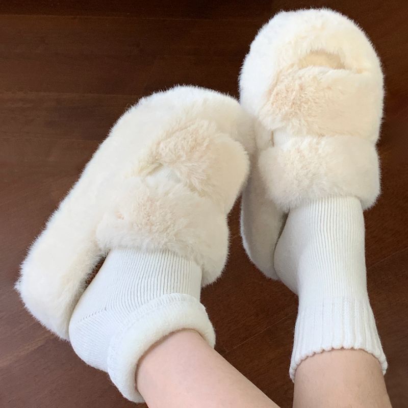 纯棉雪地袜子女中筒袜秋冬季加绒加厚保暖居家地板袜网红时尚百搭