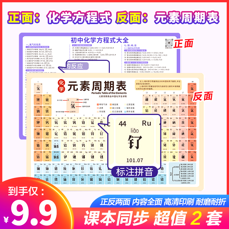 【9.9元2套】初中化学元素周期卡片化学方程式数学物理化公式墙贴卡