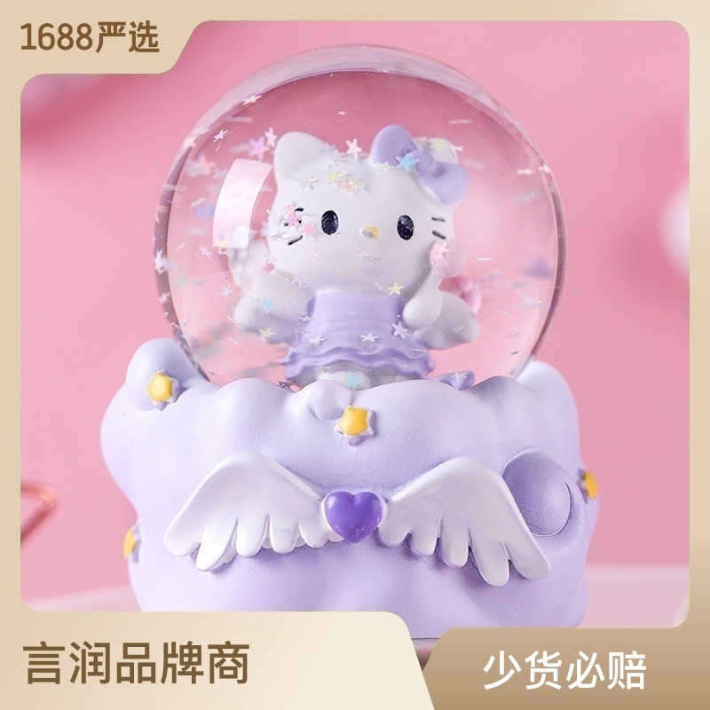 圣诞礼物卡通天使可爱喵水晶球摆件创意发光发亮玻璃水球少女心床