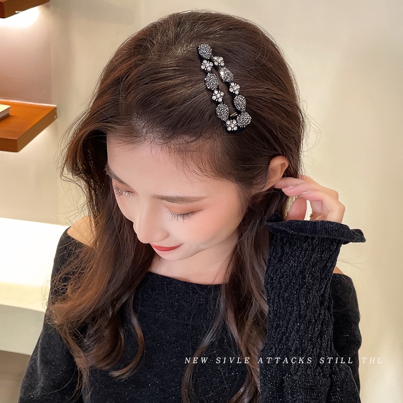 ins夹子碎钻花朵发夹侧边气质精致发饰少女甜妹质感边夹时尚