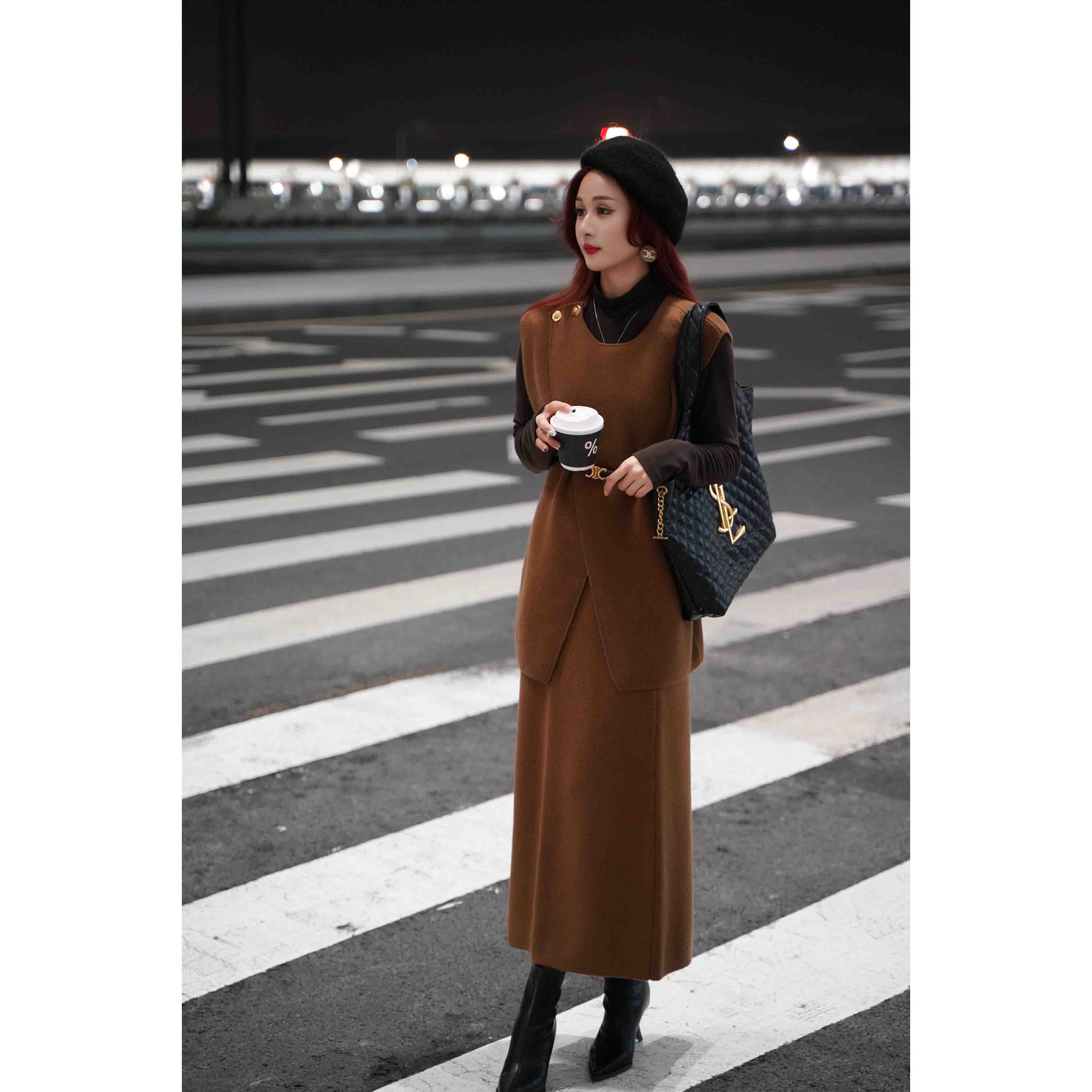 【南韩暖冬】重磅！浣熊绒美丽诺羊毛法式气质套装软糯高级感三件套