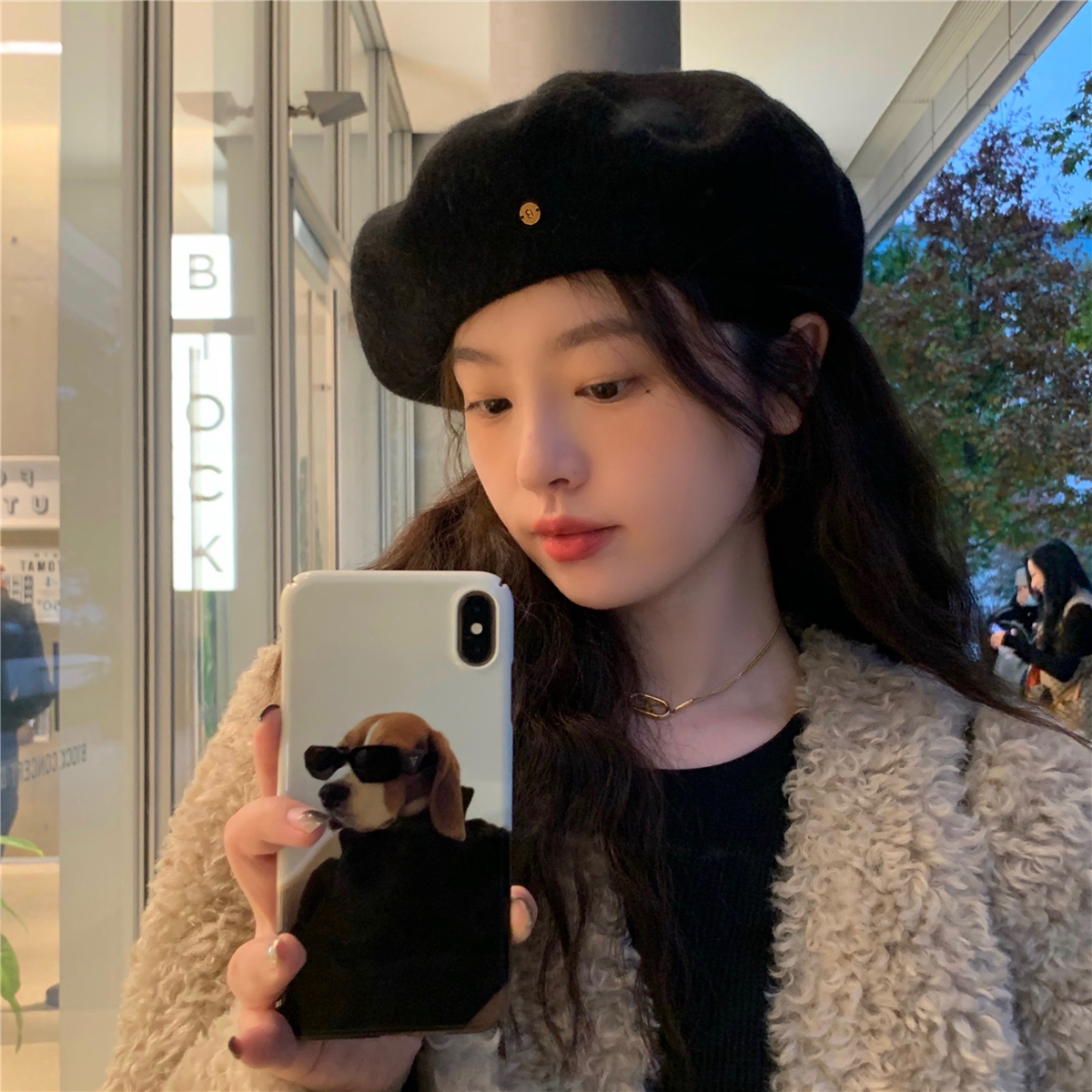 韩国显脸小黑色羊毛贝雷帽女大头围秋冬百搭复古画家帽子