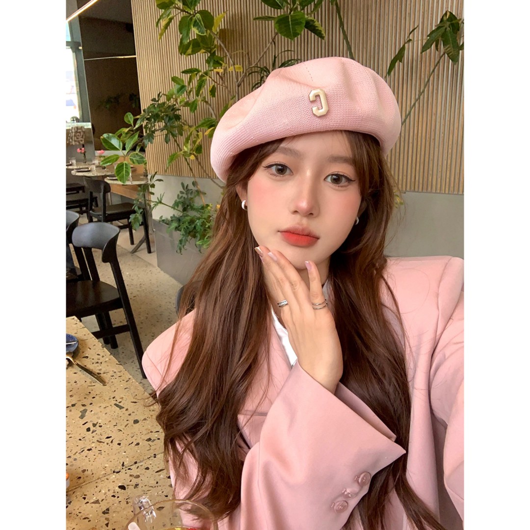 恋爱粉桃 字母c贝雷帽韩版女潮英伦蓓蕾画家帽子女网红款时尚潮夏
