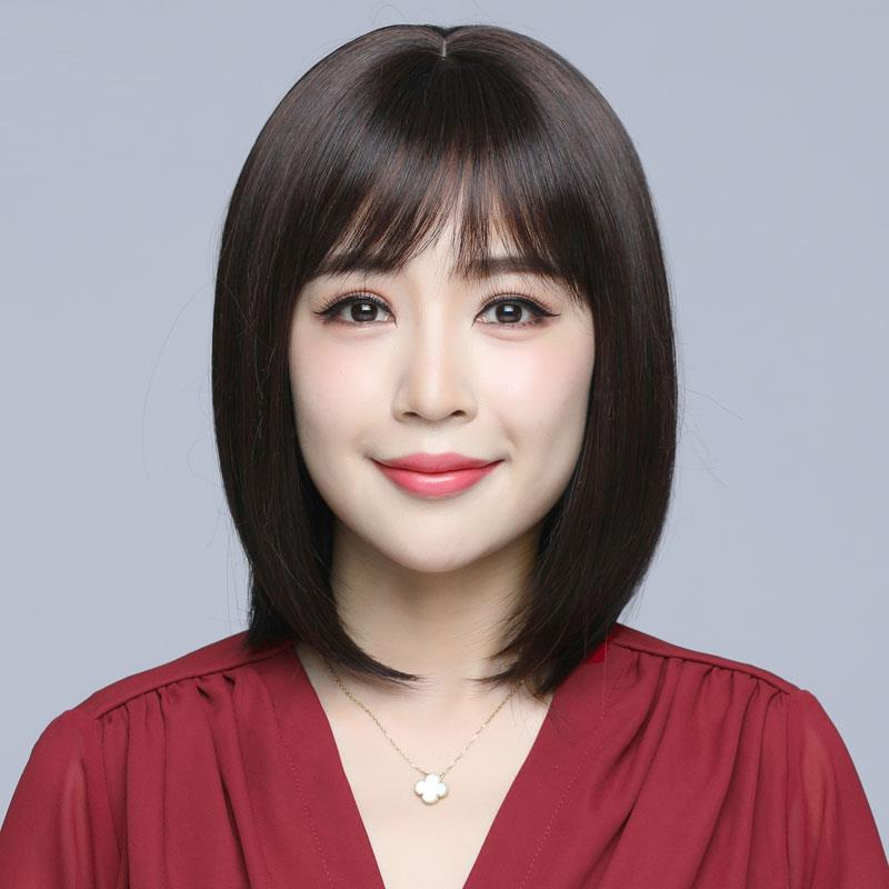 中老年蓬松女长发真发全真人发齐肩中长发妈妈时尚减龄全头套可扎