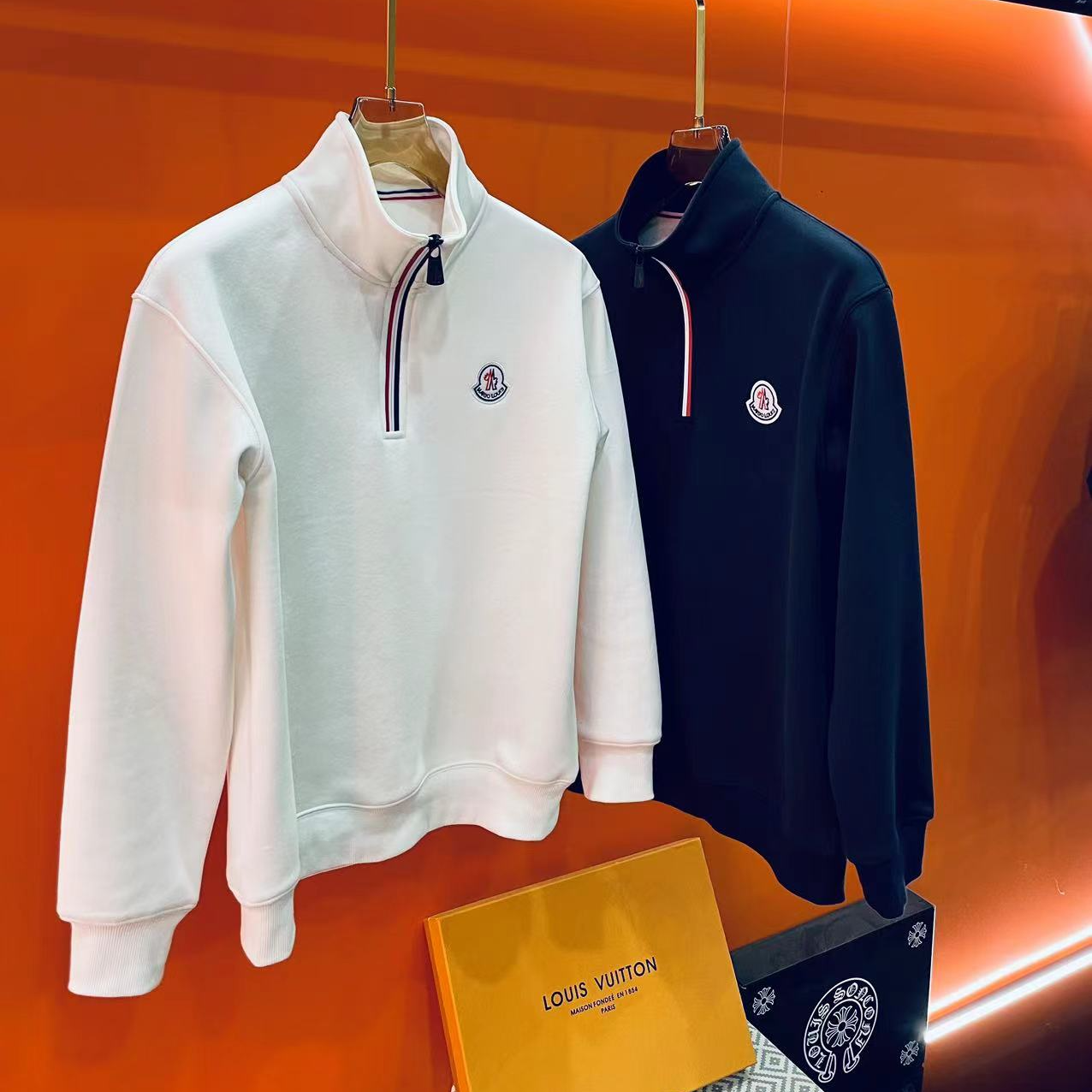 【白色】秋冬保暖时尚舒适百搭休闲经典加绒加厚立领半拉链长袖卫衣