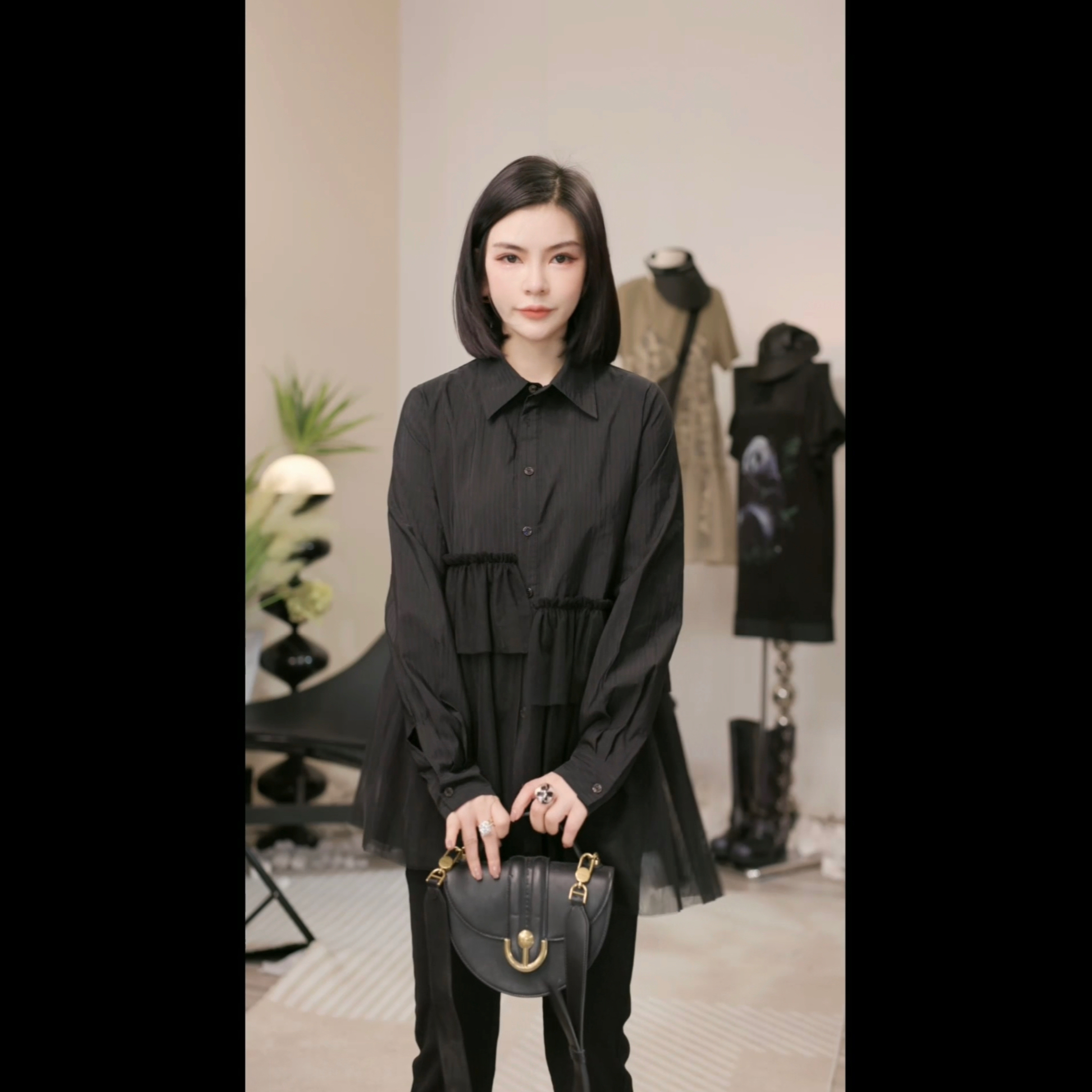 【燕子设计师品牌】简 设计拼接纱感衬衫 13061 D