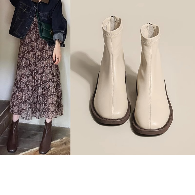 回力瑞爆款短靴女2023年新款百搭平底切尔西瘦瘦靴韩版法式小裸靴