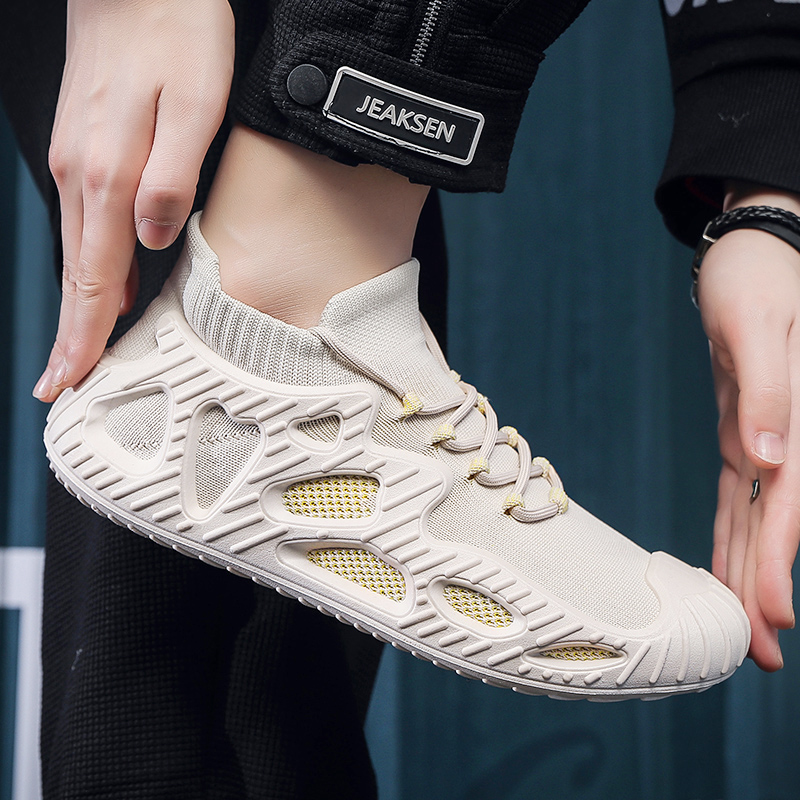 【工厂清】啄木鸟透气网面男鞋防滑跑步运动休闲火山鞋潮鞋飞织软底